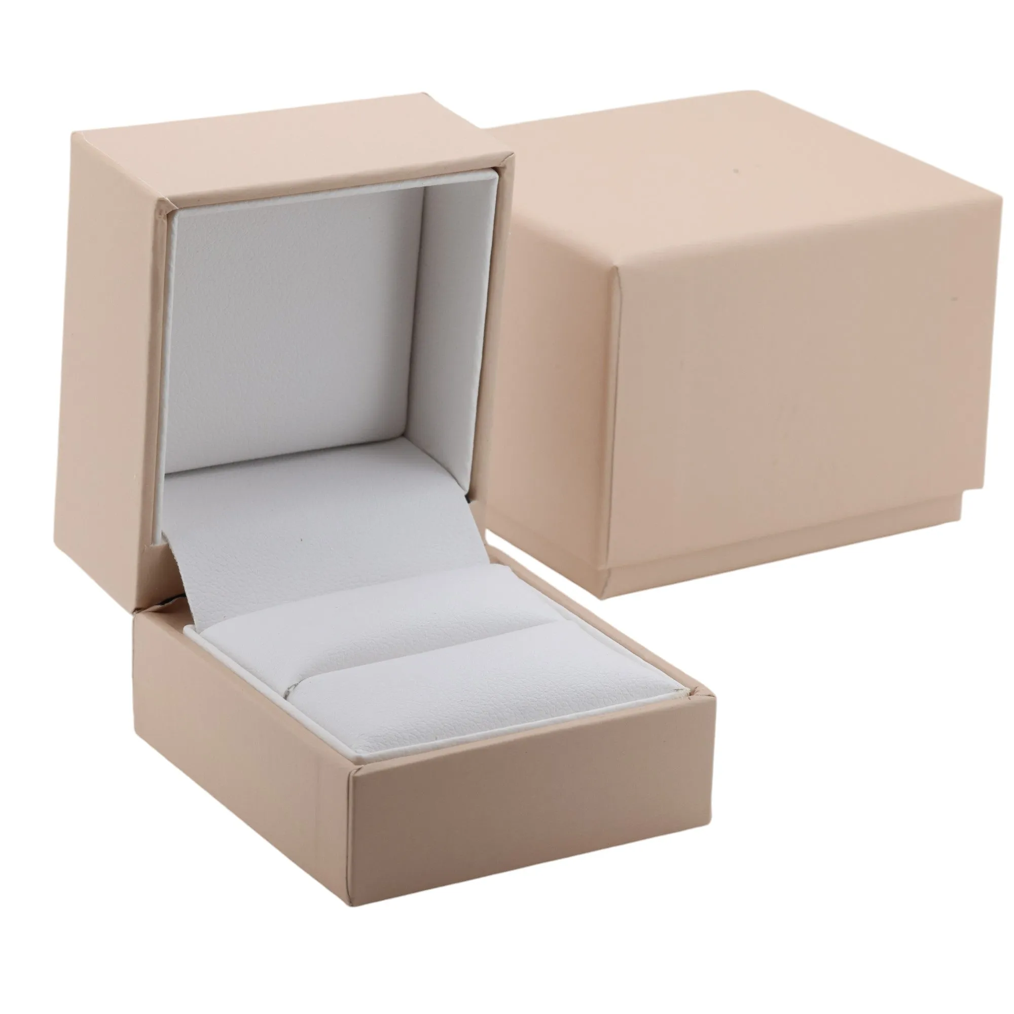 🆕📦 Matt Beige Box with Ring Slot & Outer Box. Inner Leatherette (Beige Outer, White Inner)