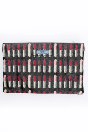 2018 A/W Lipstick Print Leather Clutch
