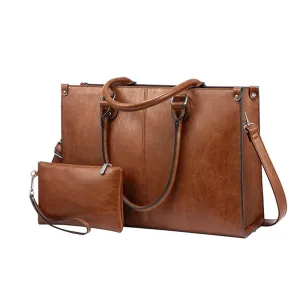 2Pcs Vintage Leather Laptop Bag, 15.6“