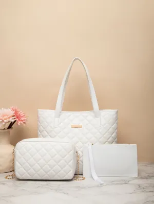 3pcs Quilted Metal Decor Shoulder Tote Bag- FD ⚡