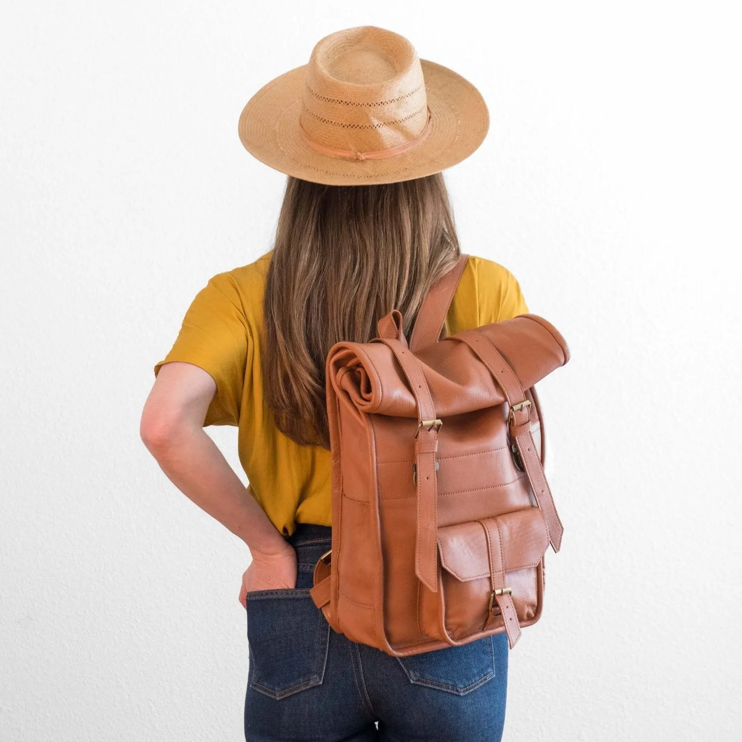 Adventurer Leather Rolltop Backpack
