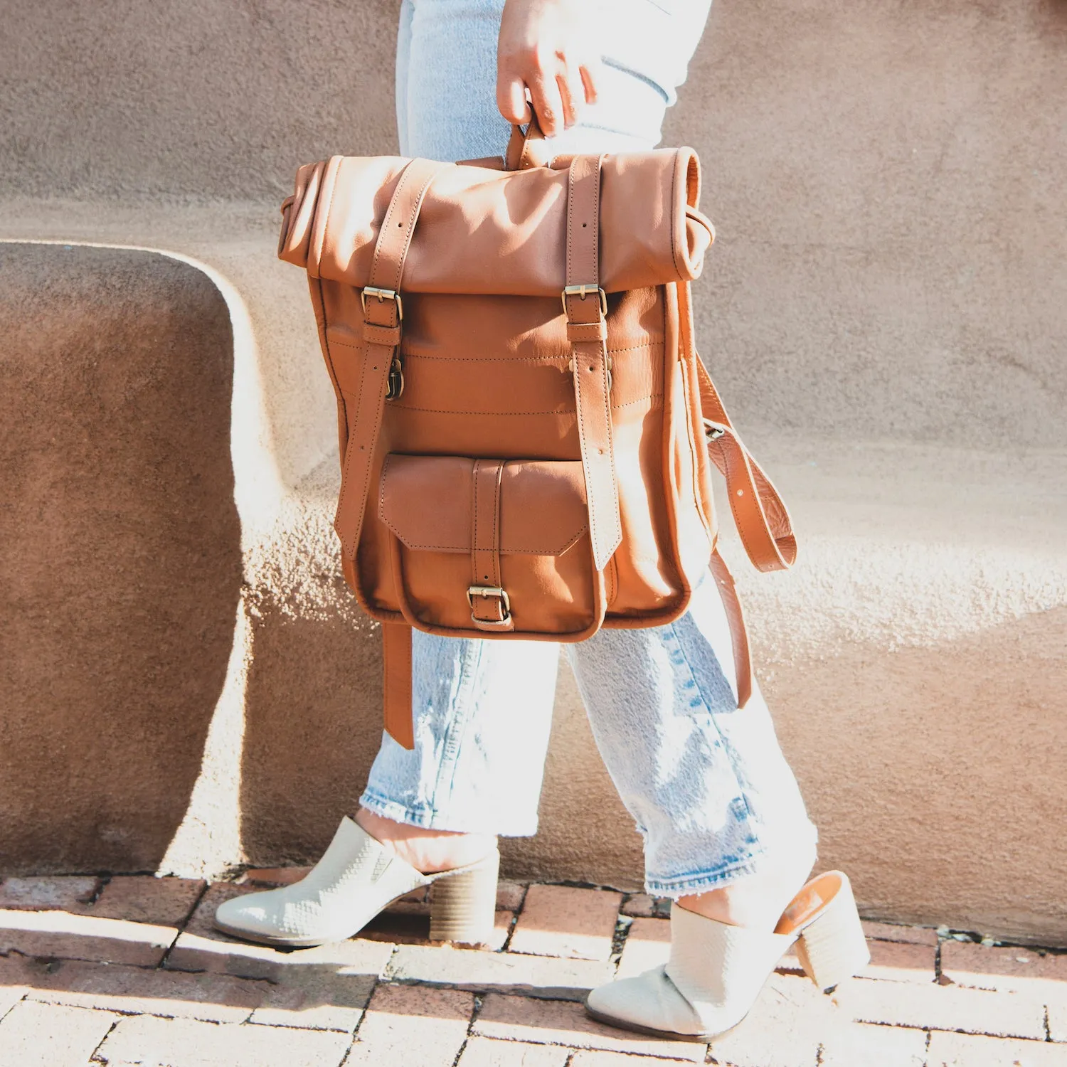 Adventurer Leather Rolltop Backpack