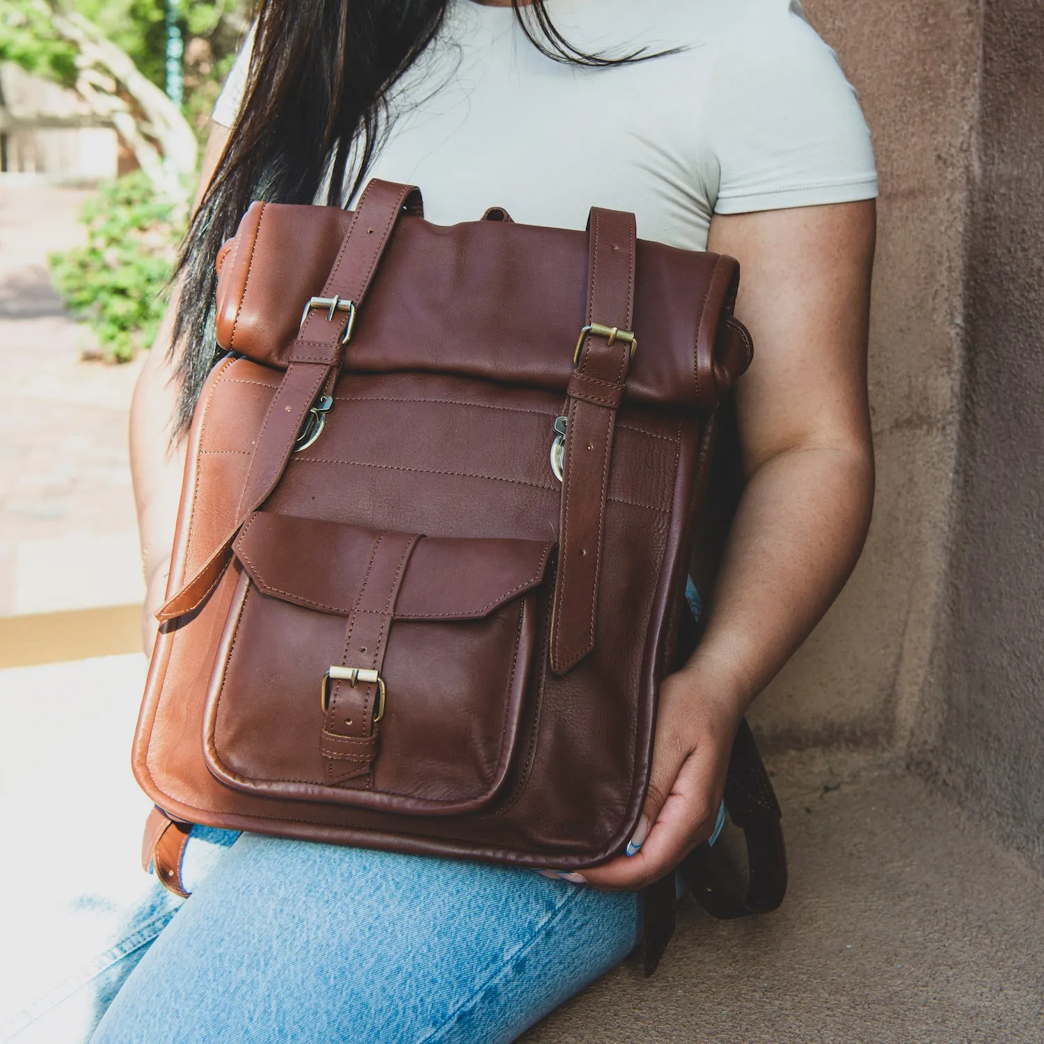 Adventurer Leather Rolltop Backpack