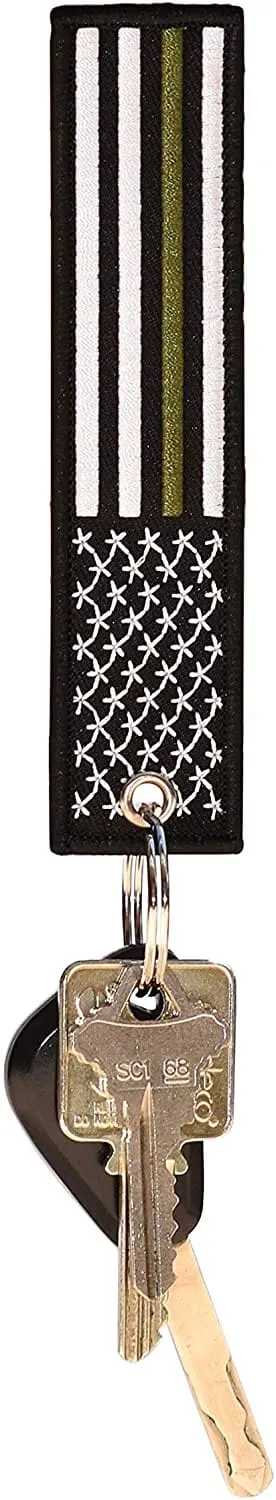 American Flag Keychain with Key Ring and Carabiner - Military/Park Ranger/Border Patrol - (Thin Green Line)