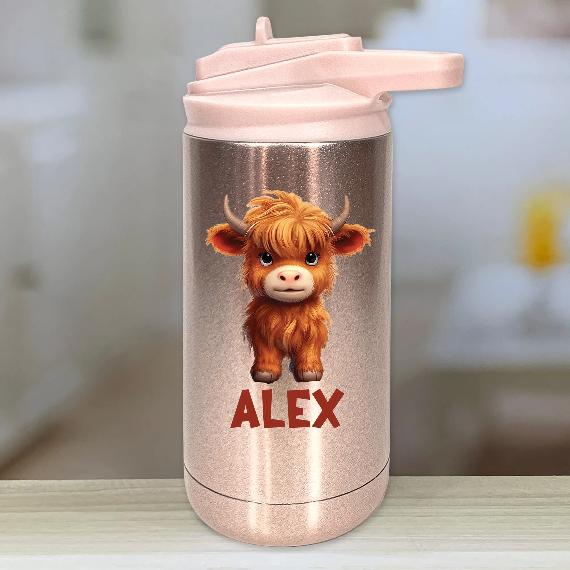 Baby Highland Cow Personalized With Name Kids Water Bottle Tumblers