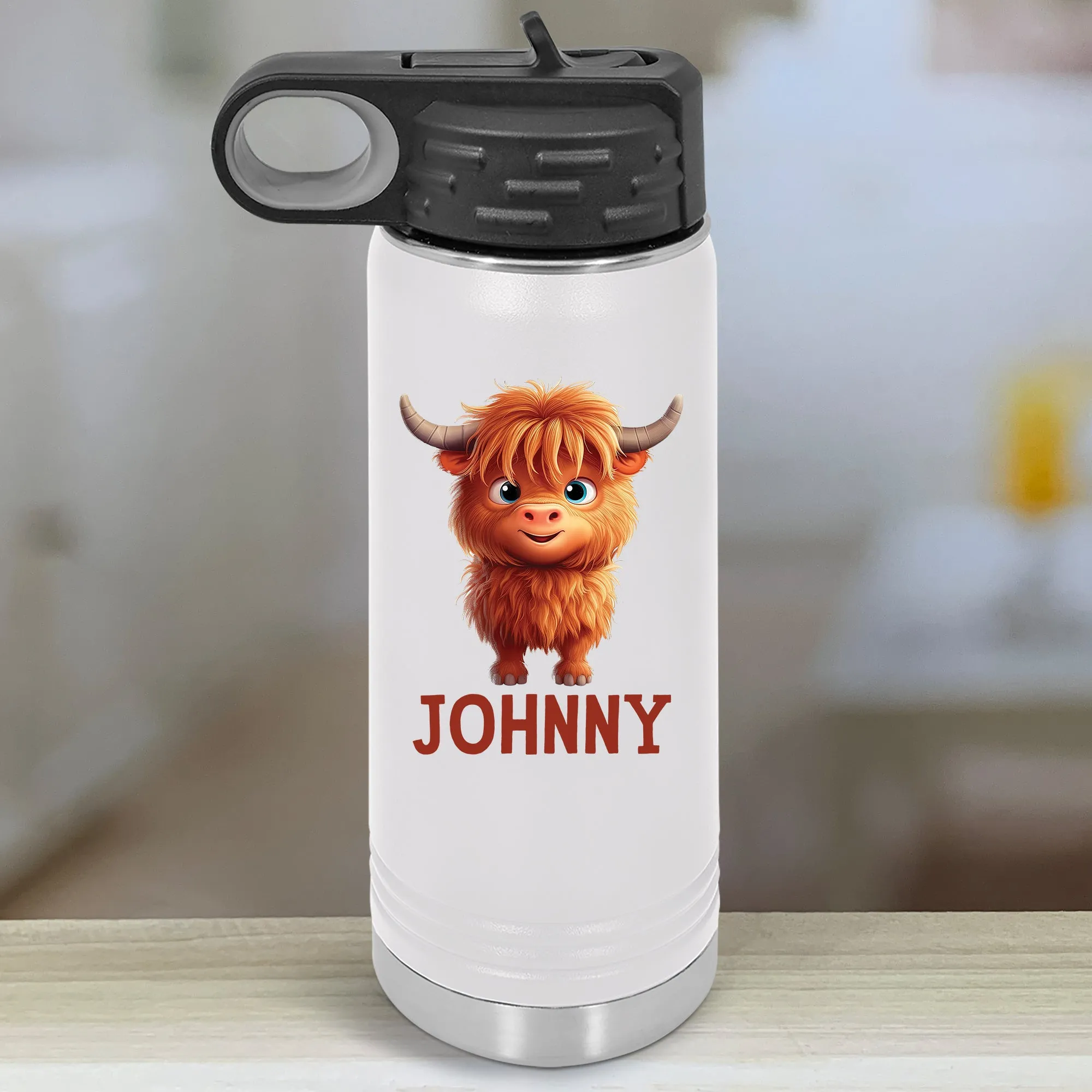 Baby Highland Cow Personalized With Name Kids Water Bottle Tumblers