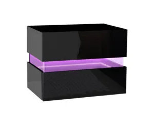 Bedside Table 2 Drawers RGB LED Side Nightstand High Gloss Cabinet Black