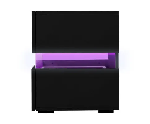 Bedside Table 2 Drawers RGB LED Side Nightstand High Gloss Cabinet Black