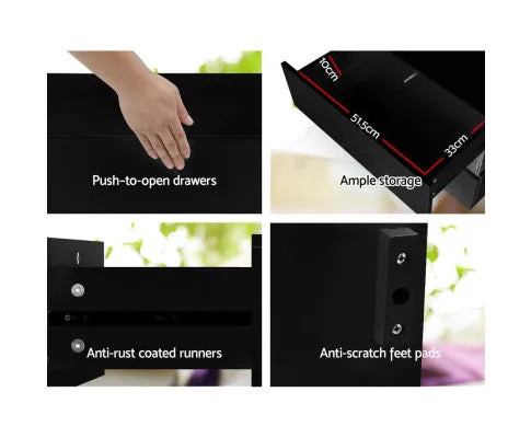 Bedside Table 2 Drawers RGB LED Side Nightstand High Gloss Cabinet Black