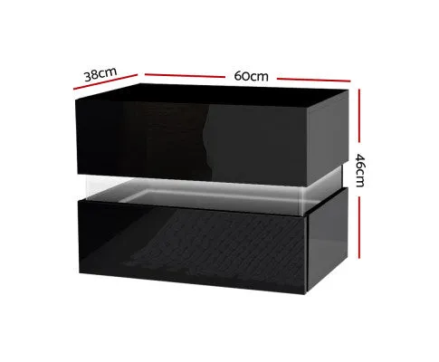 Bedside Table 2 Drawers RGB LED Side Nightstand High Gloss Cabinet Black
