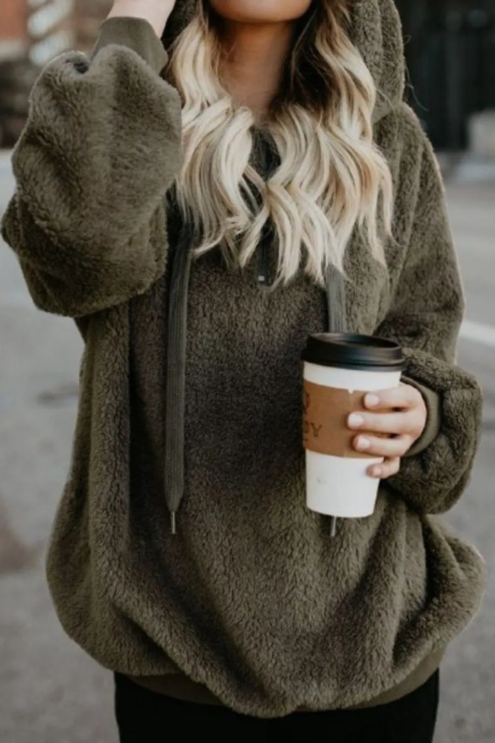 Cameron Quarter-Zip Drawstring Teddy Hoodie