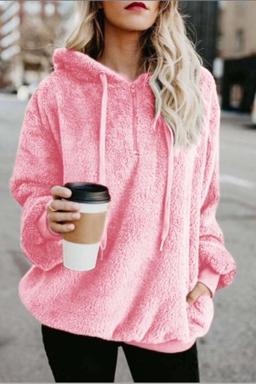 Cameron Quarter-Zip Drawstring Teddy Hoodie