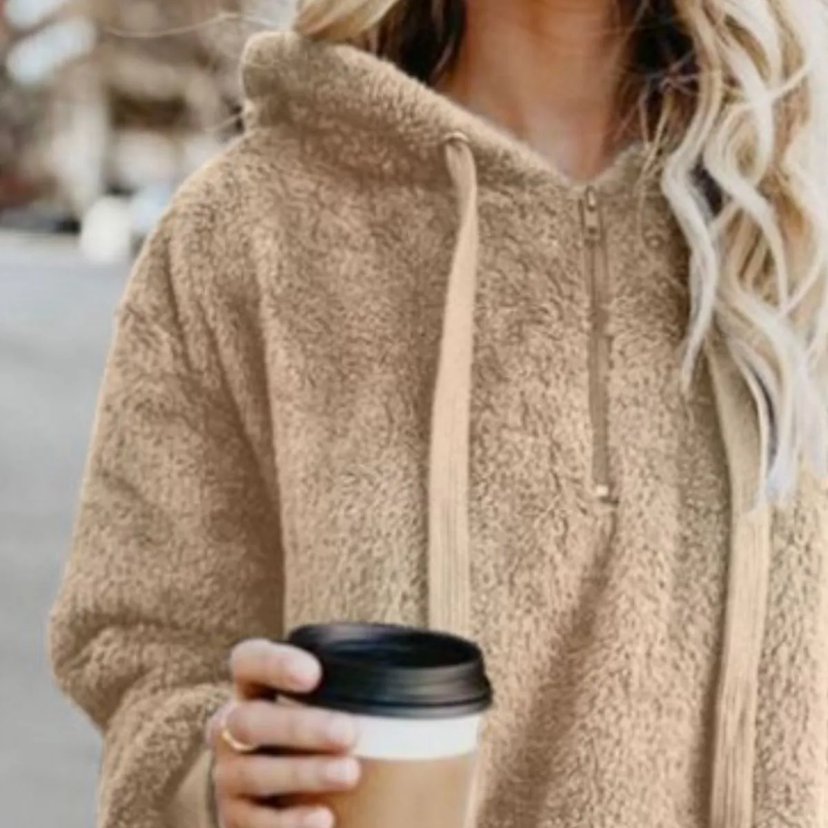 Cameron Quarter-Zip Drawstring Teddy Hoodie