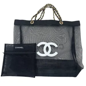 CHANEL Mesh Beach/Travel Tote & Cosmetic Bag - Black NEW w/Out Tags