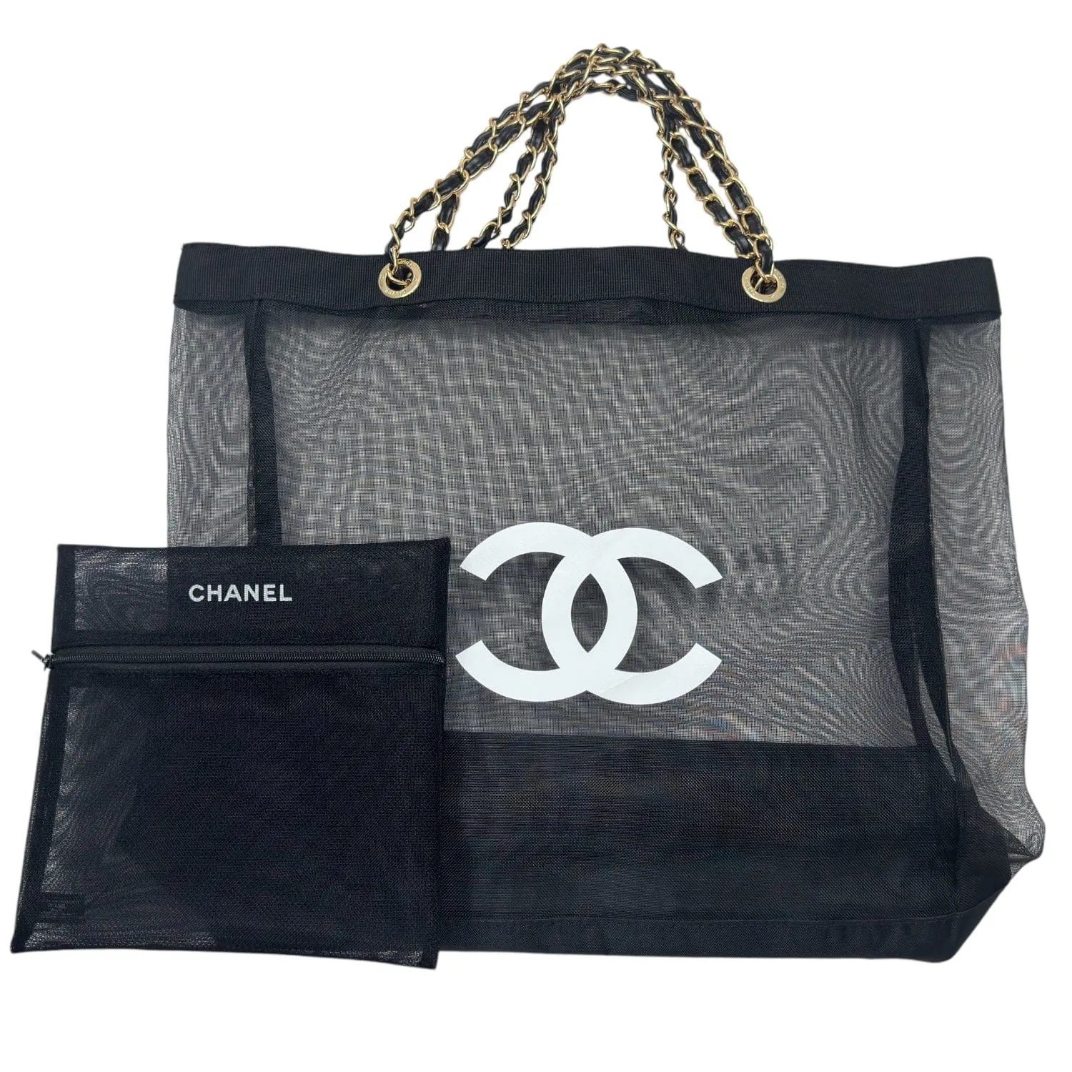 CHANEL Mesh Beach/Travel Tote & Cosmetic Bag - Black NEW w/Out Tags
