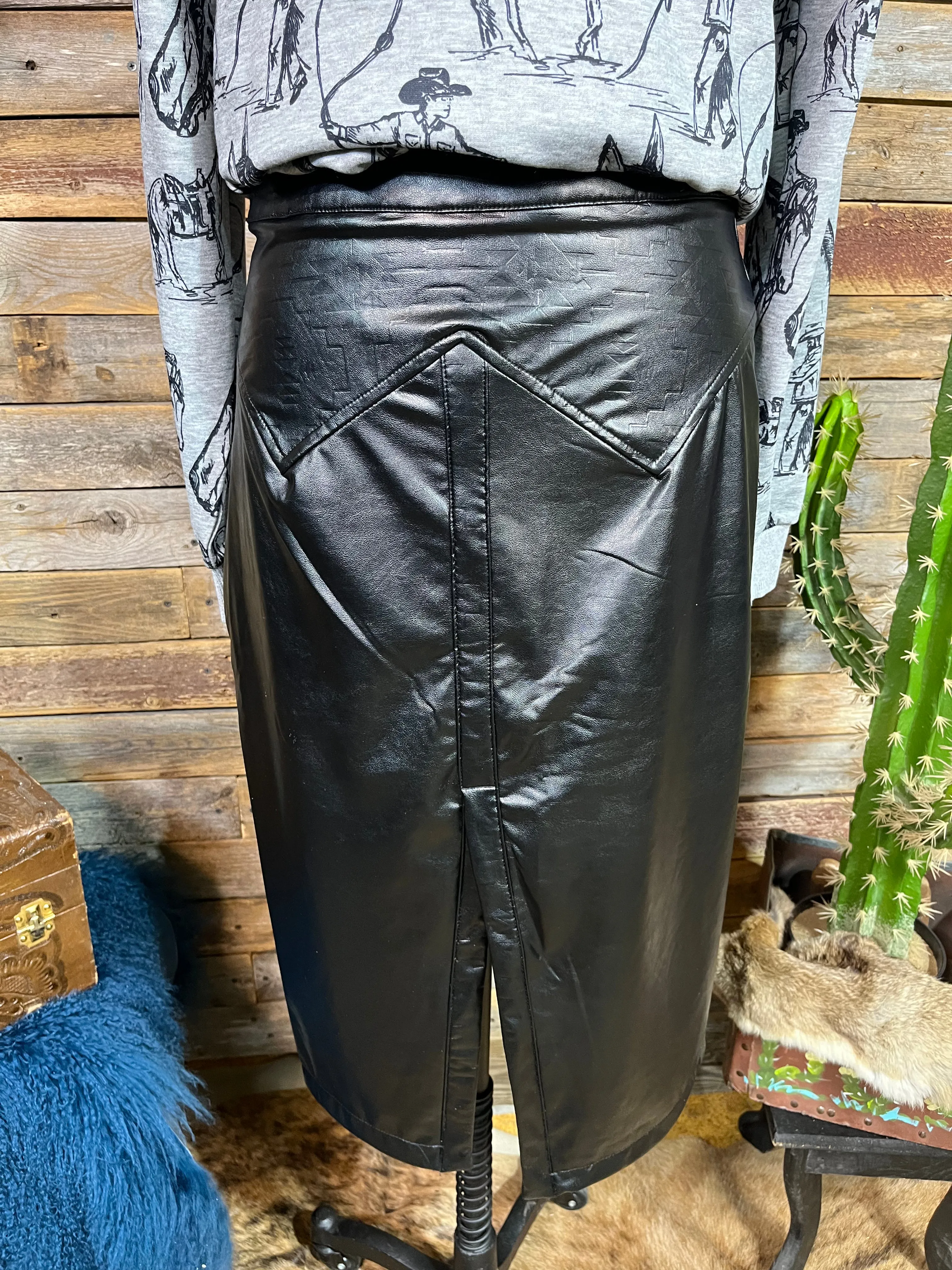 Corporate Cowboy Leather Skirt - Black