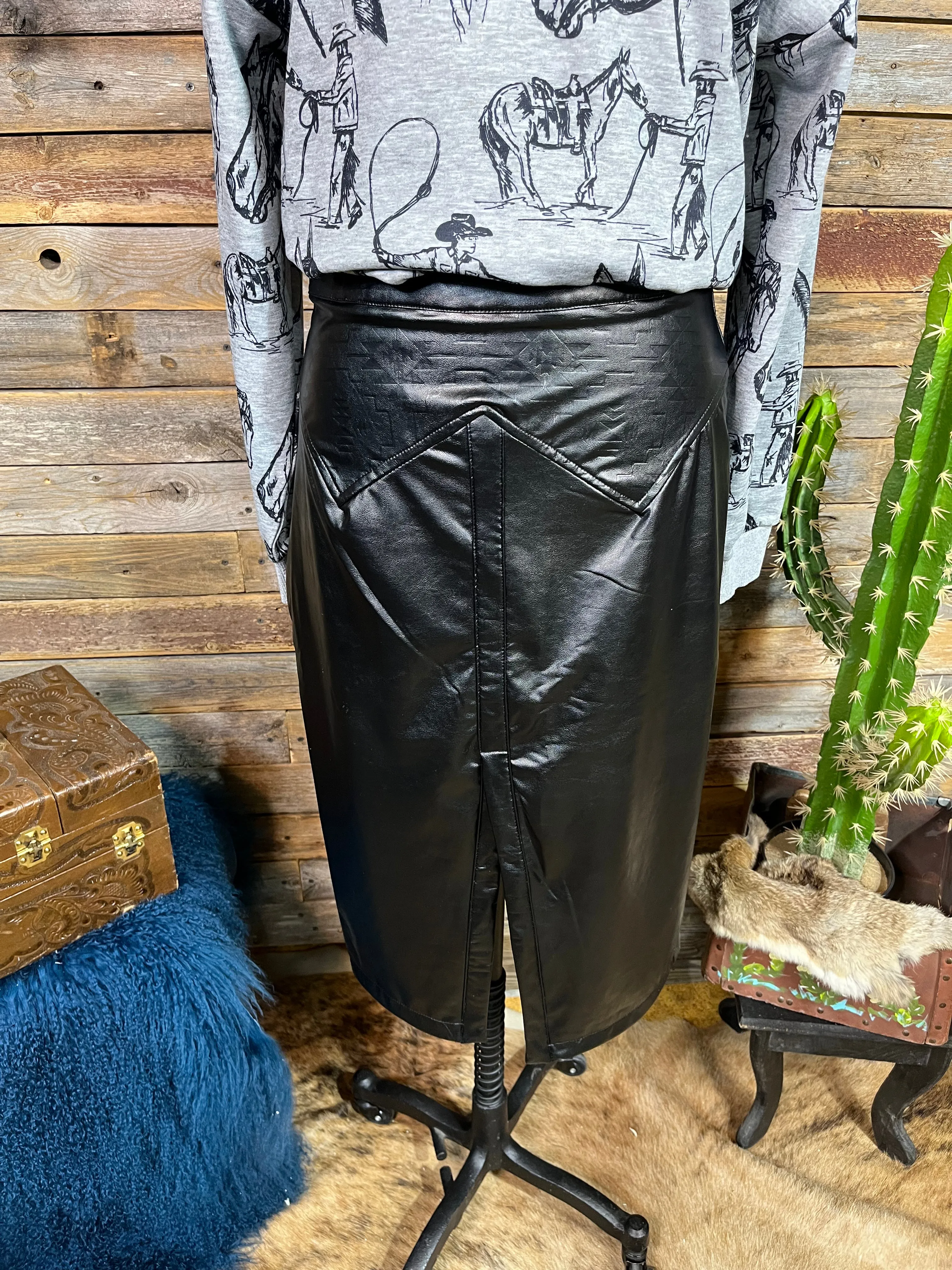 Corporate Cowboy Leather Skirt - Black