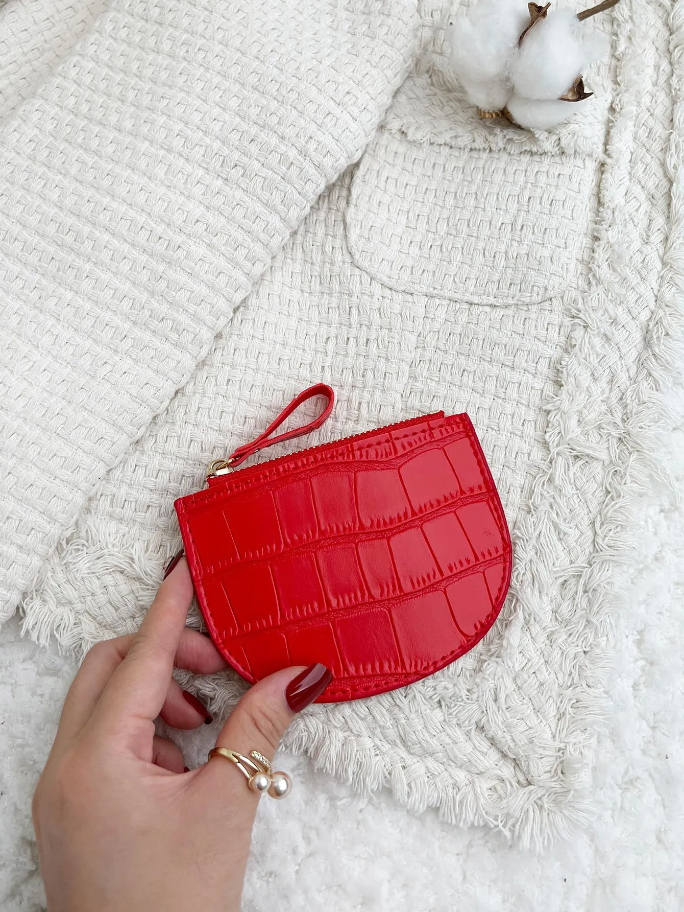 Crocodile Embossed Coin Purse - Red  - FD ⚡