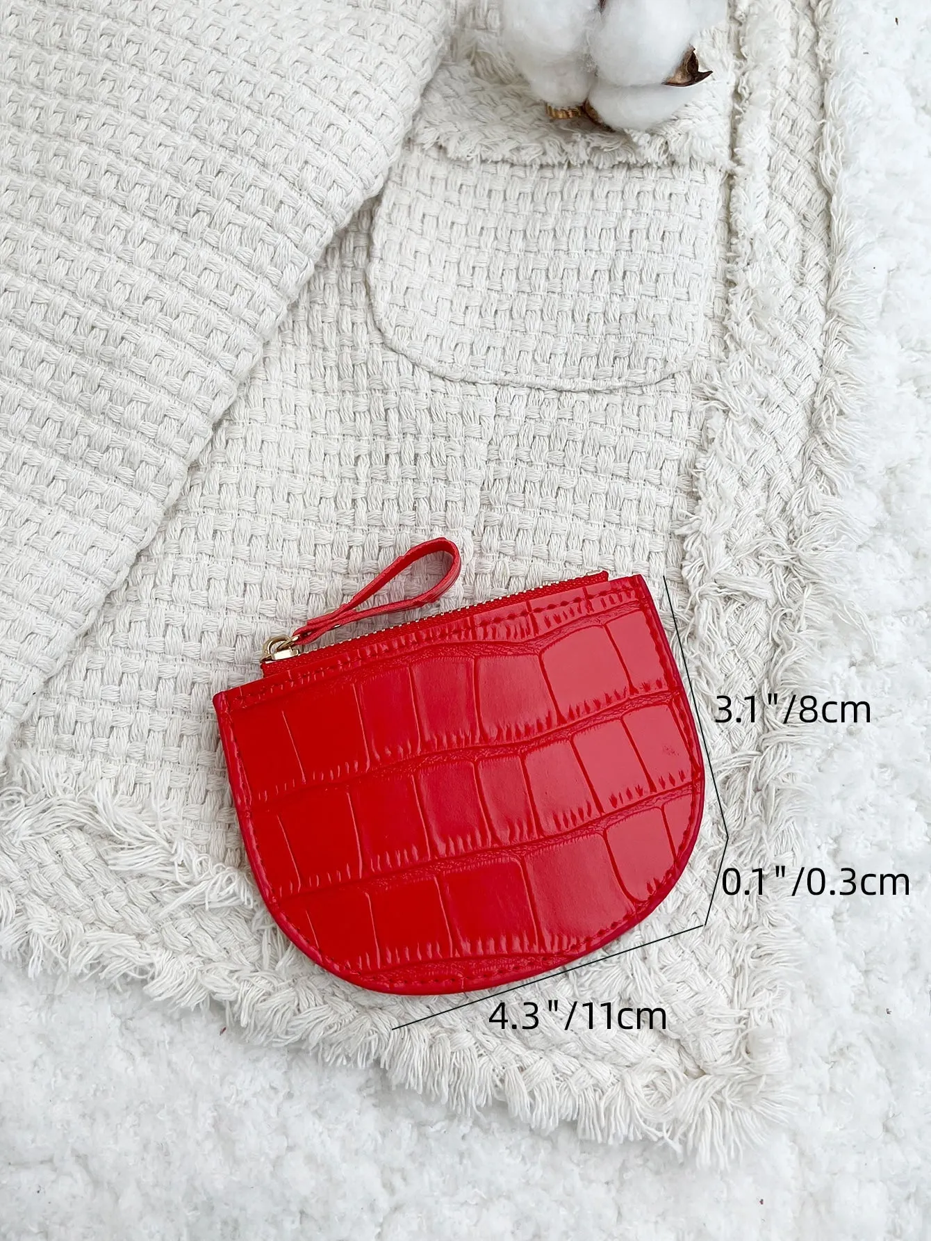Crocodile Embossed Coin Purse - Red  - FD ⚡