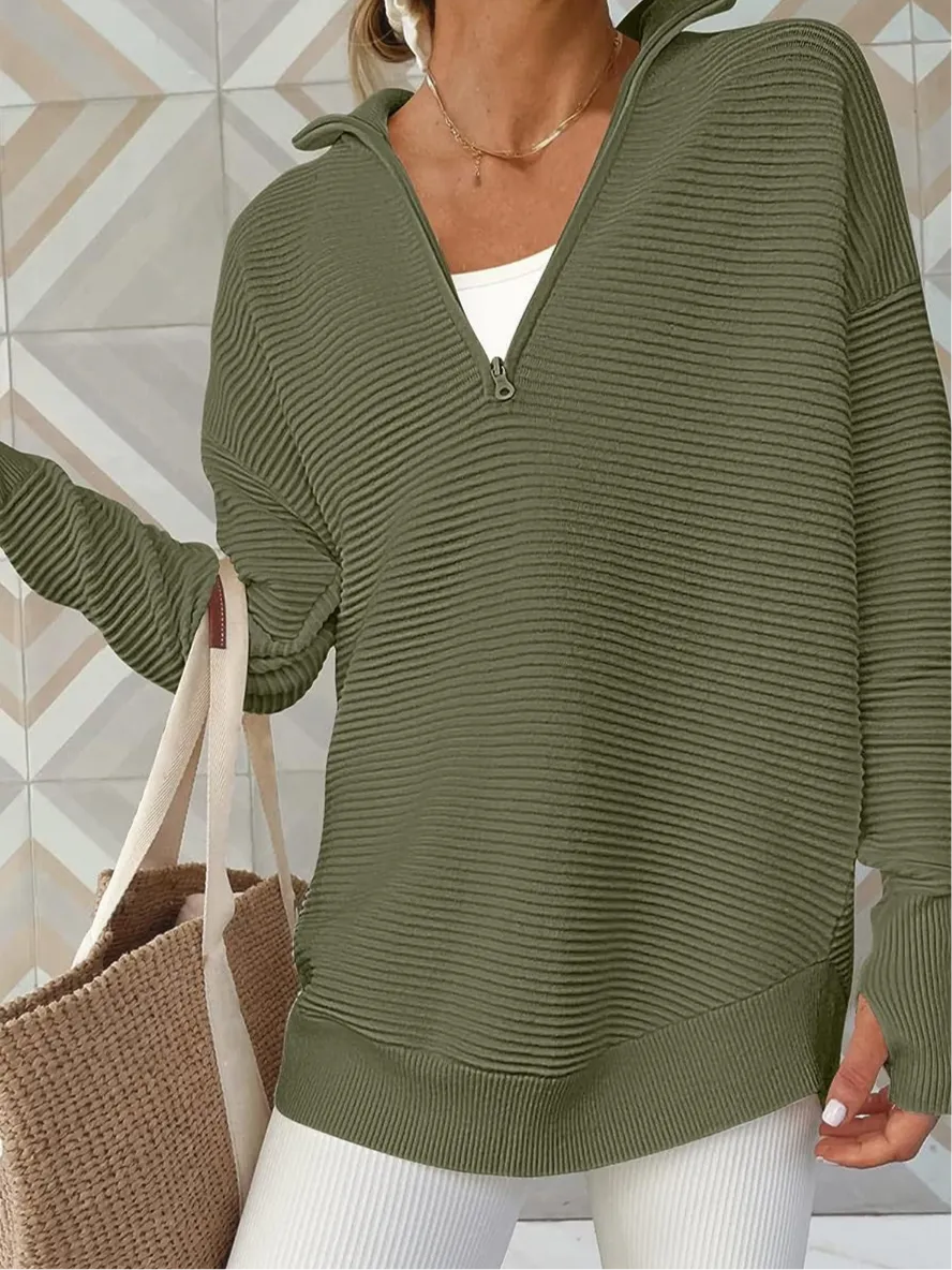 Cyndi Half Zip Long Sleeve Knit Top