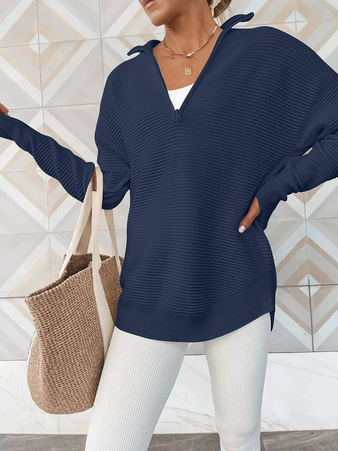 Cyndi Half Zip Long Sleeve Knit Top