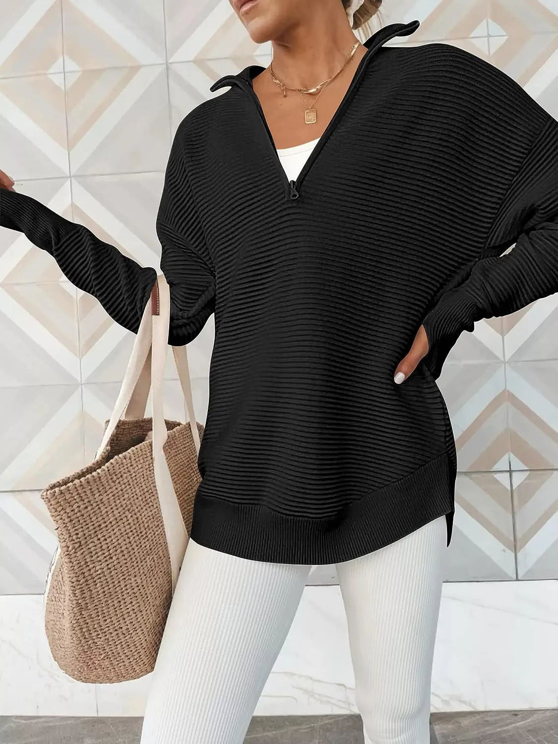 Cyndi Half Zip Long Sleeve Knit Top