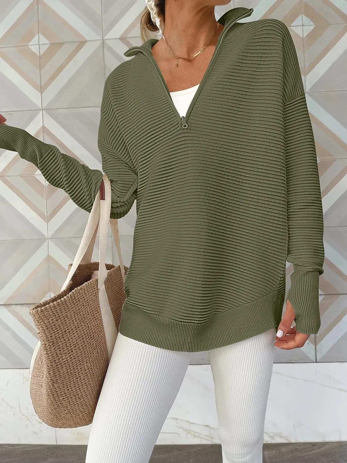 Cyndi Half Zip Long Sleeve Knit Top