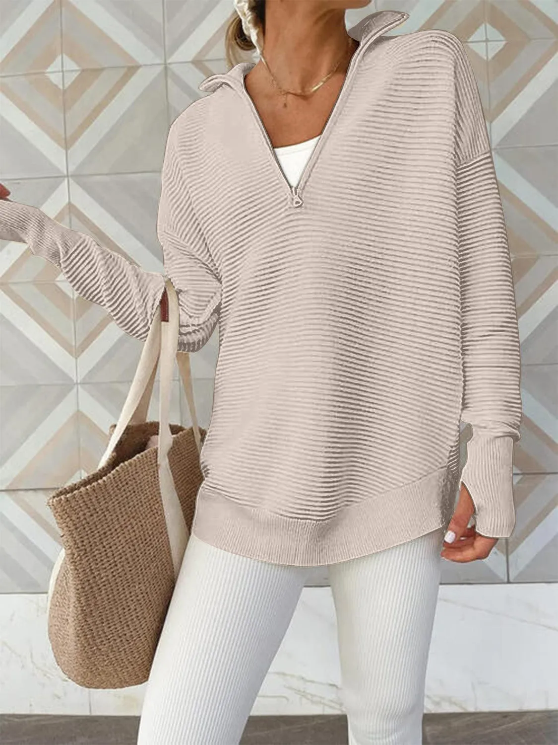 Cyndi Half Zip Long Sleeve Knit Top