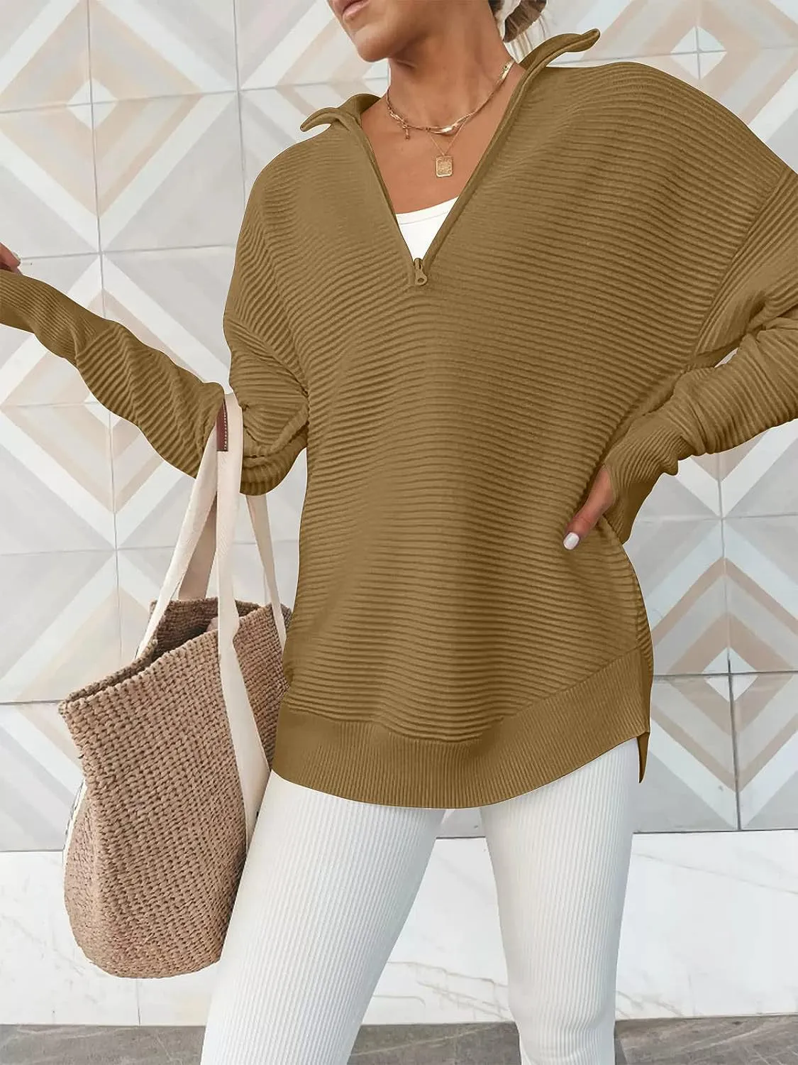 Cyndi Half Zip Long Sleeve Knit Top