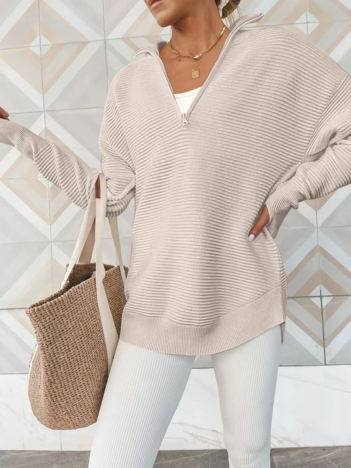 Cyndi Half Zip Long Sleeve Knit Top