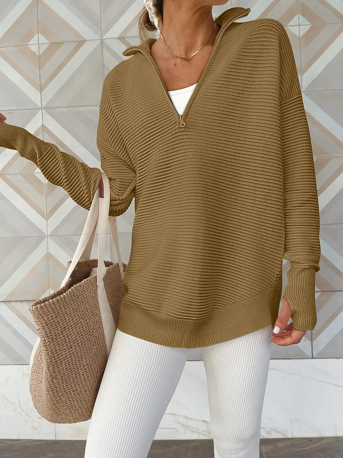 Cyndi Half Zip Long Sleeve Knit Top
