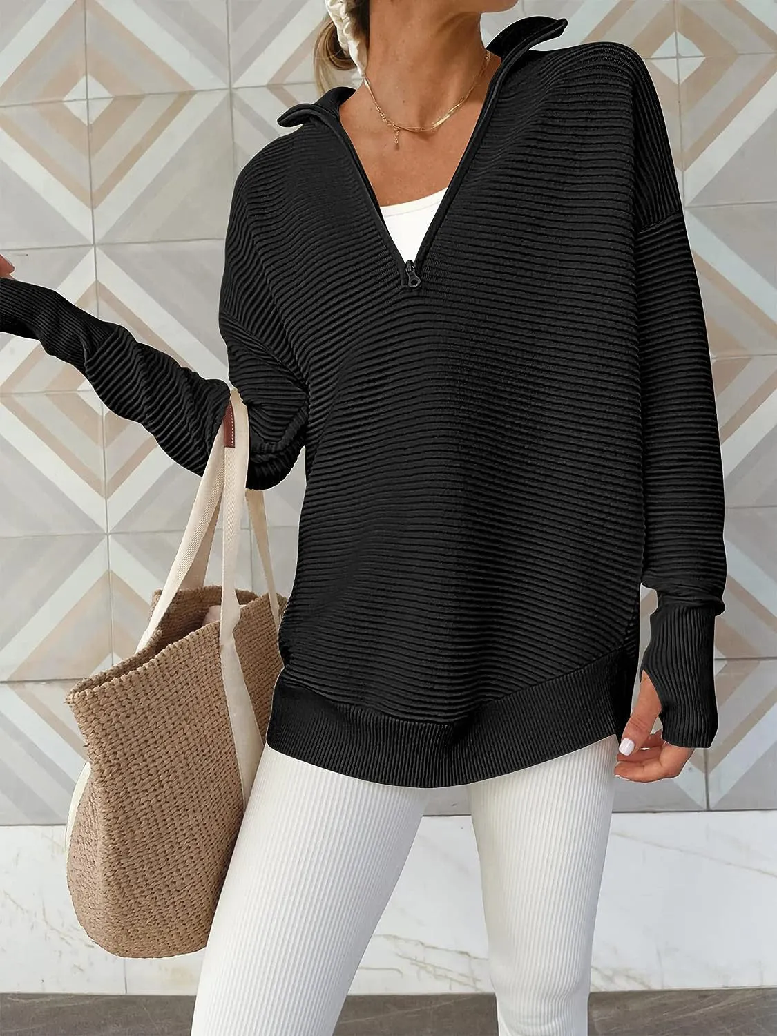 Cyndi Half Zip Long Sleeve Knit Top