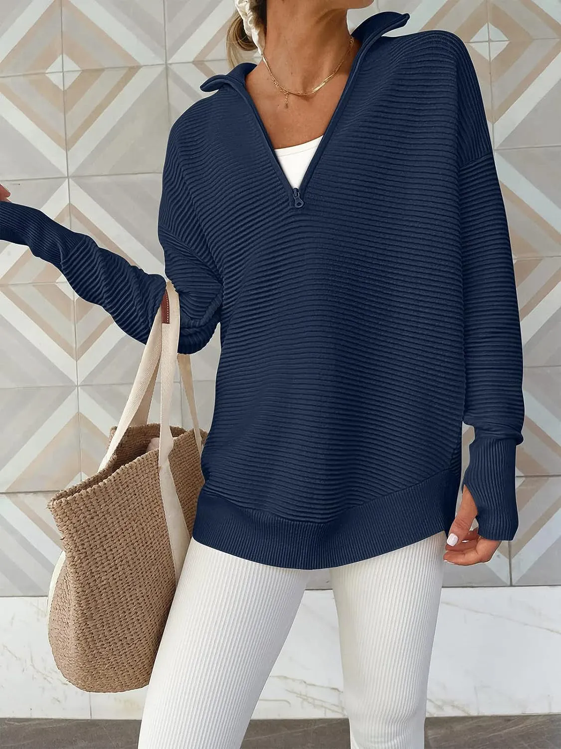 Cyndi Half Zip Long Sleeve Knit Top