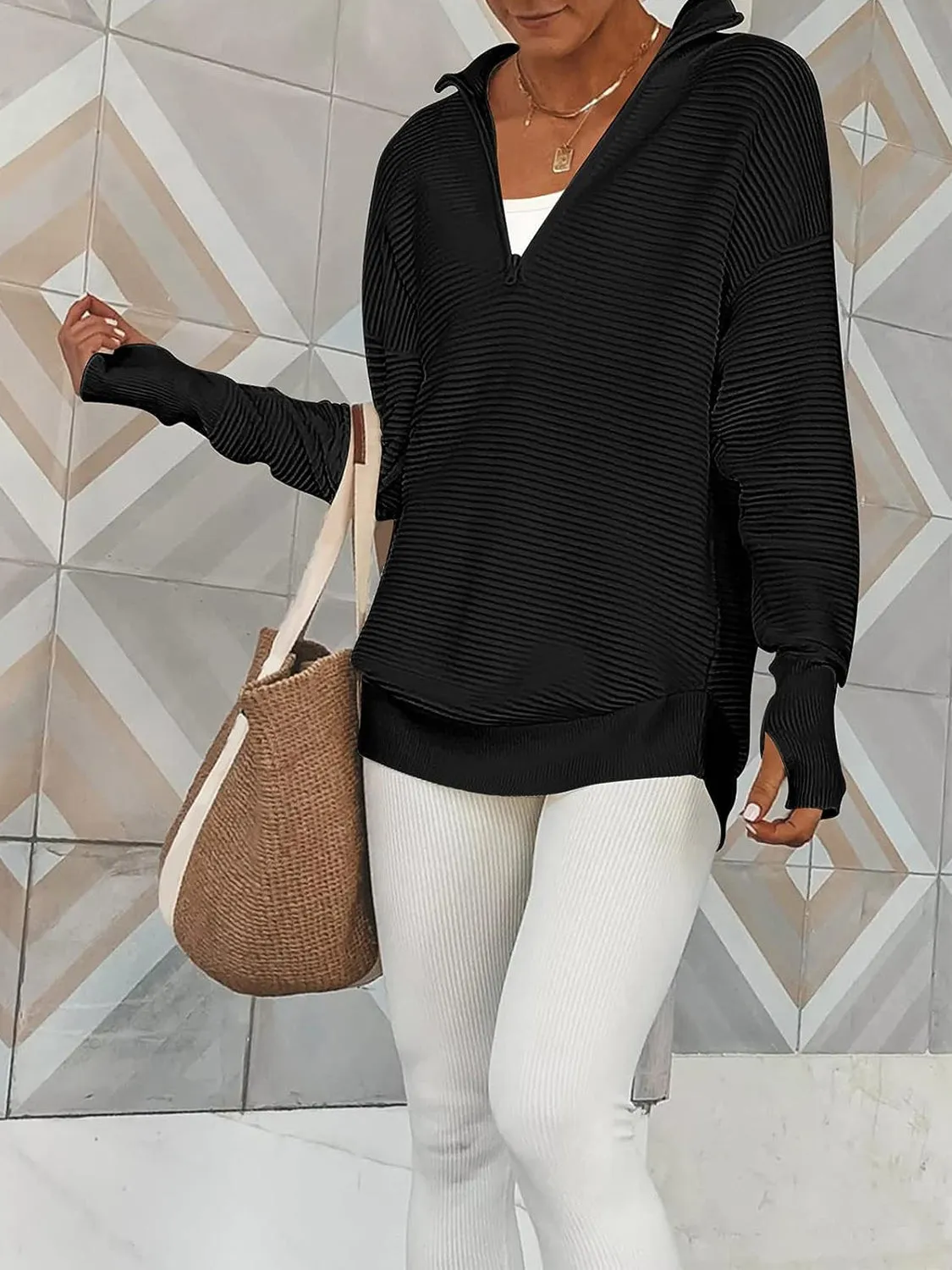 Cyndi Half Zip Long Sleeve Knit Top