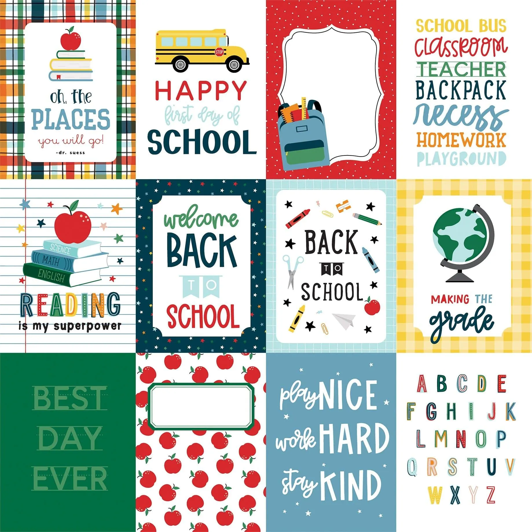 First Day Of School Collection 3x4 Journaling Cards 12 x 12 Double-Sided Scrapbook Paper by Echo Park Paper