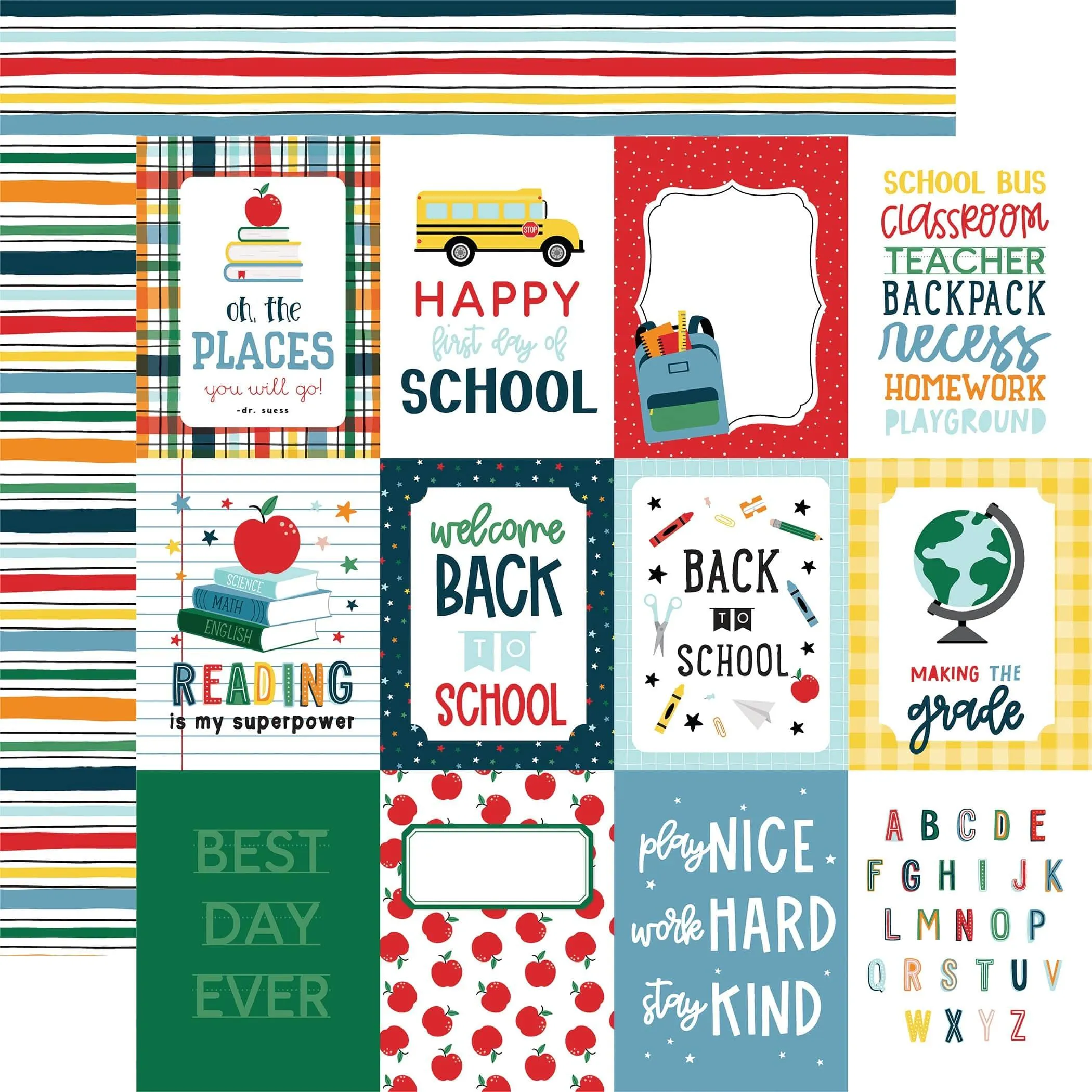 First Day Of School Collection 3x4 Journaling Cards 12 x 12 Double-Sided Scrapbook Paper by Echo Park Paper