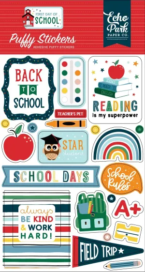 First Day of School Collection 4 x 7 Puffy Stickers Scrapbook Embellishments by Echo Park Paper