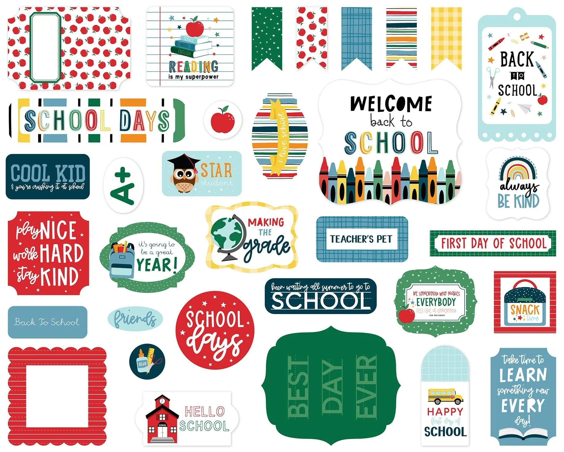 First Day Of School Collection 5 x 5 Scrapbook Ephemera Die Cuts by Echo Park Paper