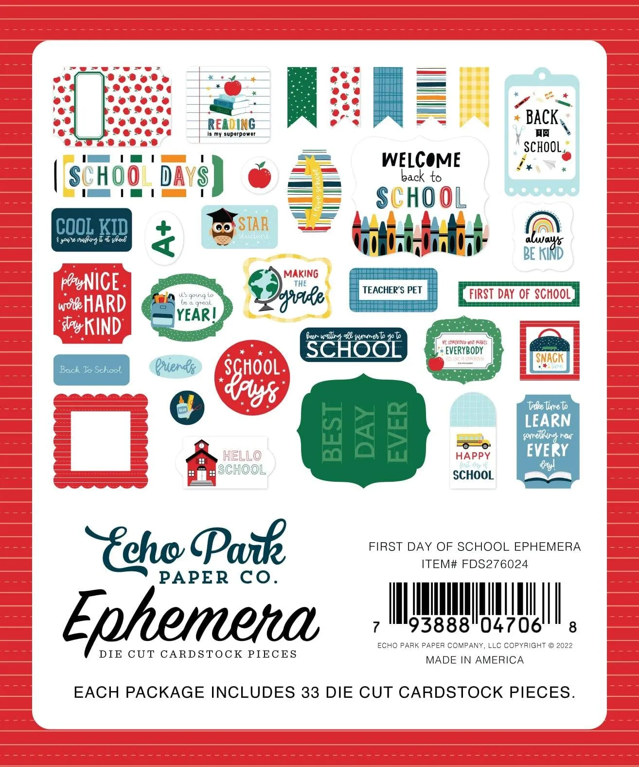 First Day Of School Collection 5 x 5 Scrapbook Ephemera Die Cuts by Echo Park Paper