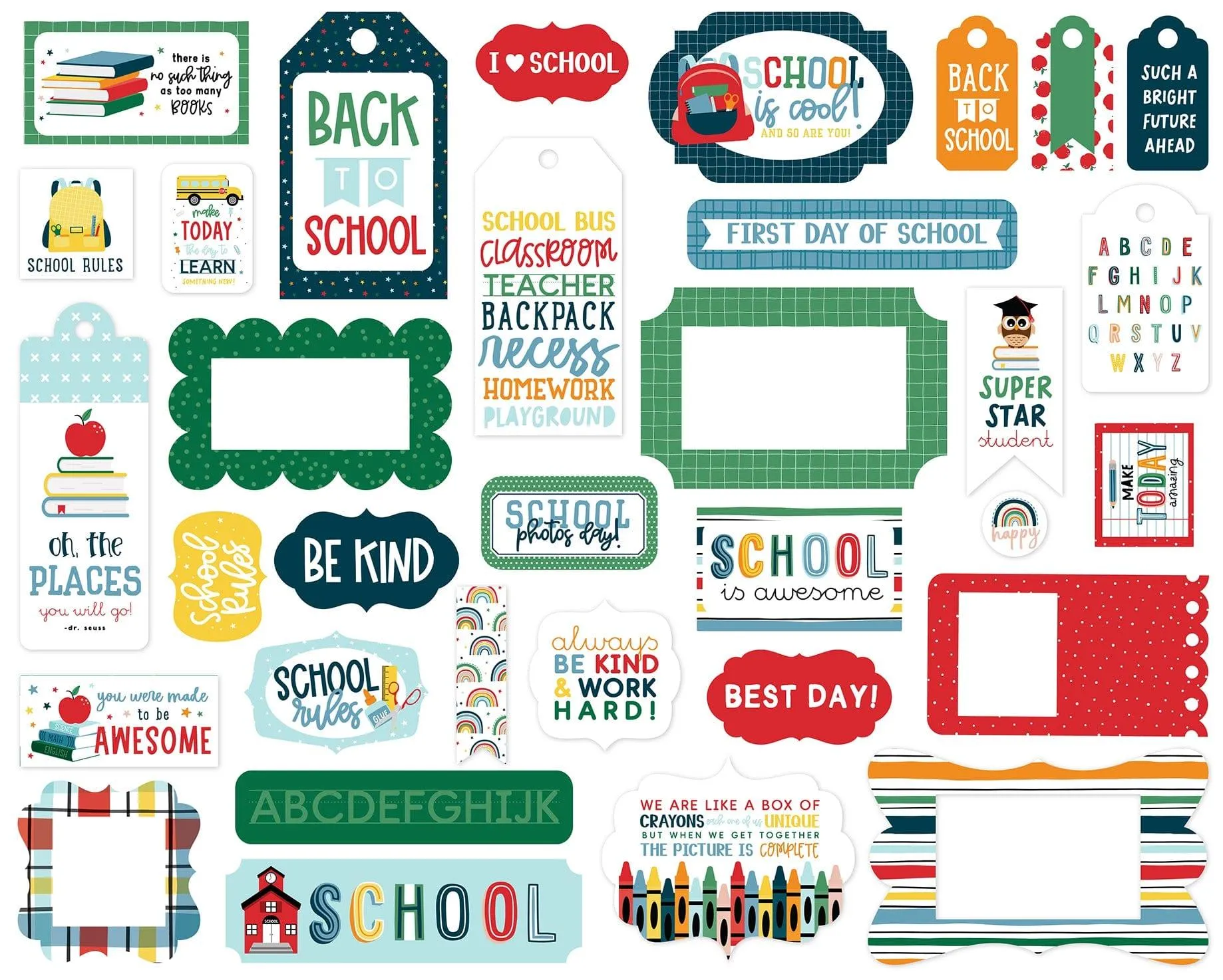 First Day Of School Collection 5 x 5 Scrapbook Tags & Frames Die Cuts by Echo Park Paper