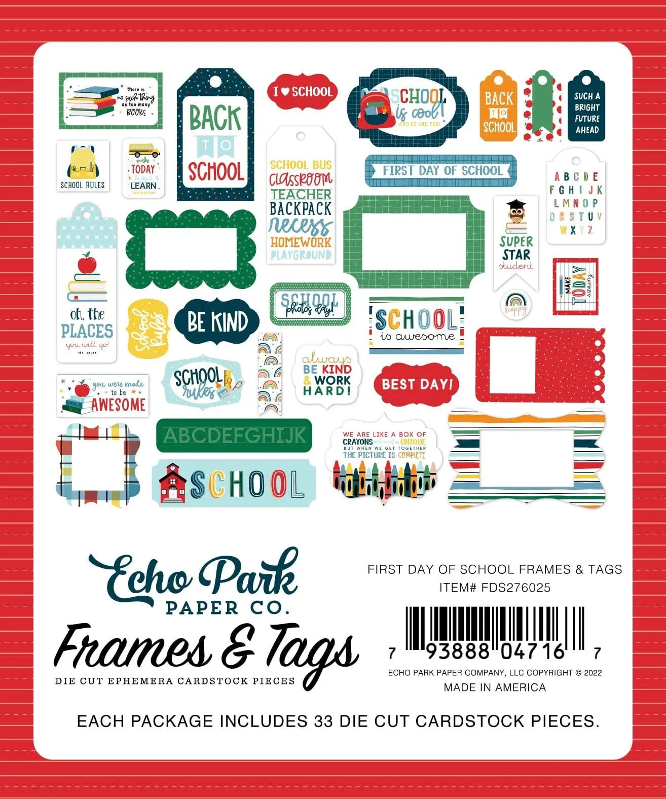 First Day Of School Collection 5 x 5 Scrapbook Tags & Frames Die Cuts by Echo Park Paper