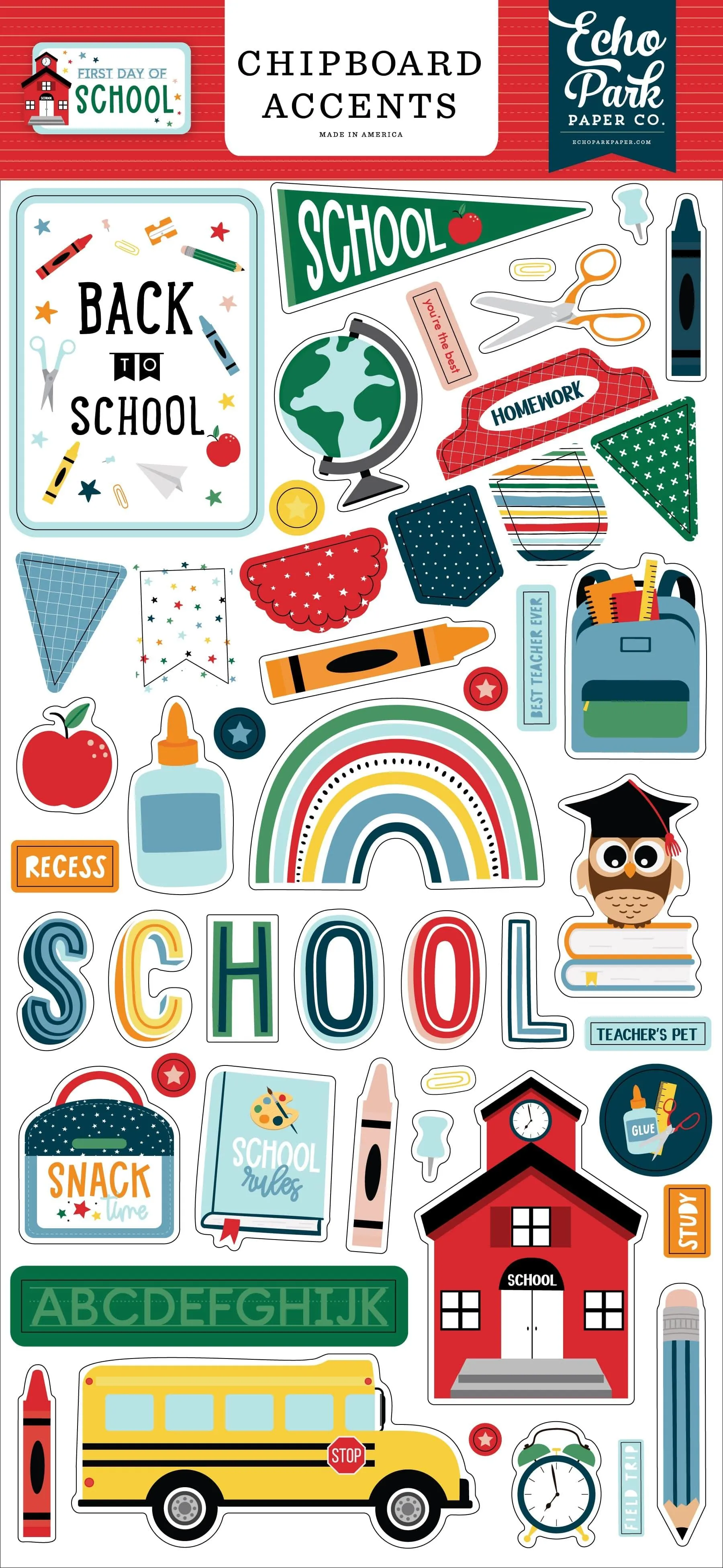 First Day Of School Collection 6 x 12 Scrapbook Chipboard Accents by Echo Park Paper