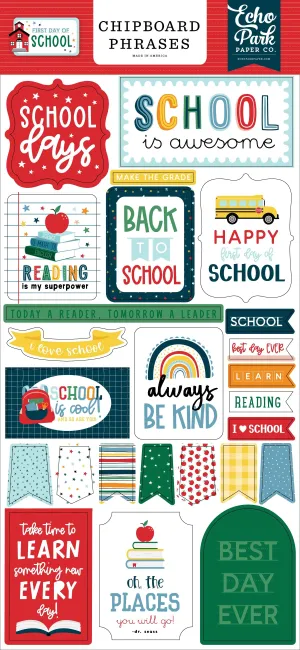 First Day Of School Collection 6 x 12 Scrapbook Chipboard Phrases by Echo Park Paper