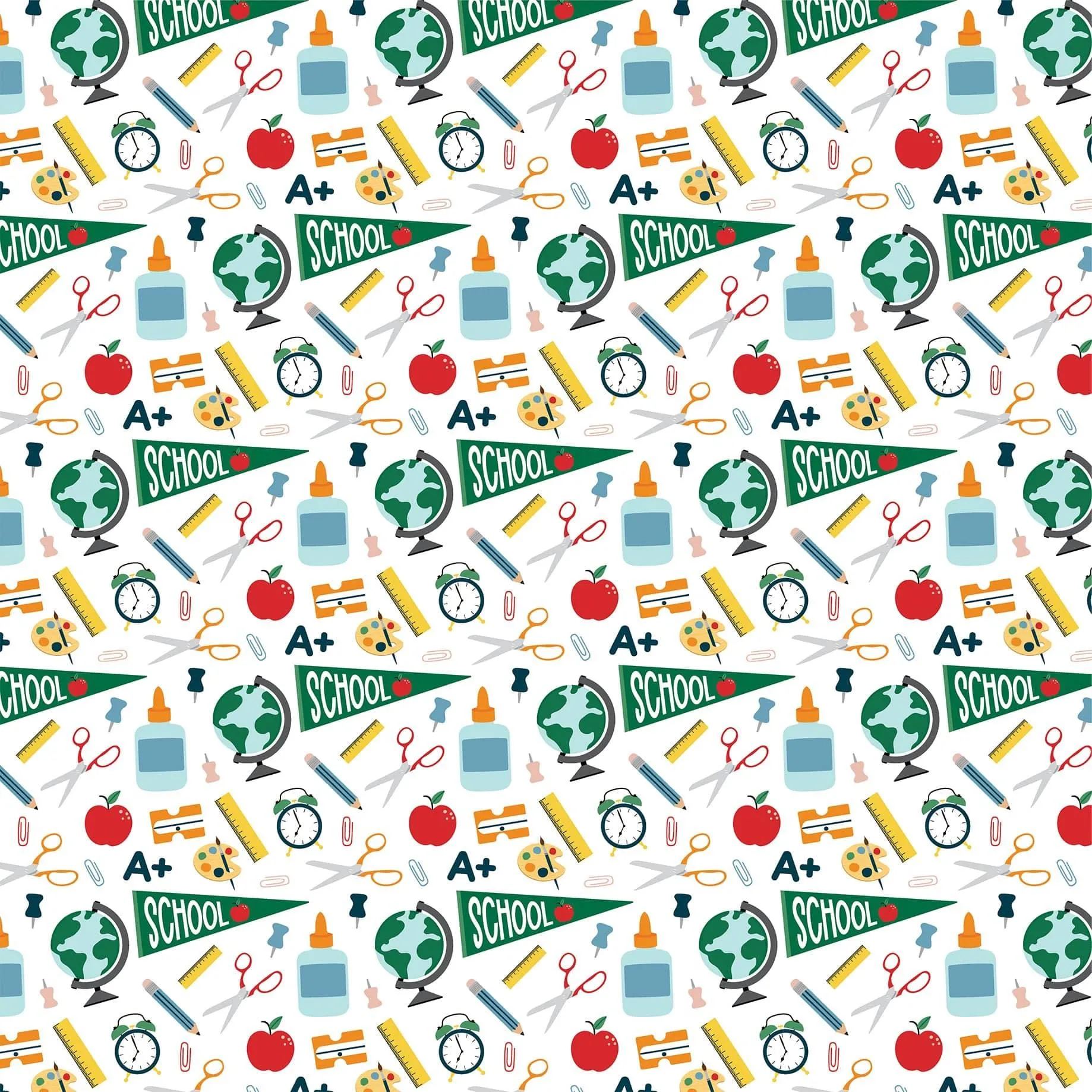 First Day Of School Collection Classroom Supplies 12 x 12 Double-Sided Scrapbook Paper by Echo Park Paper