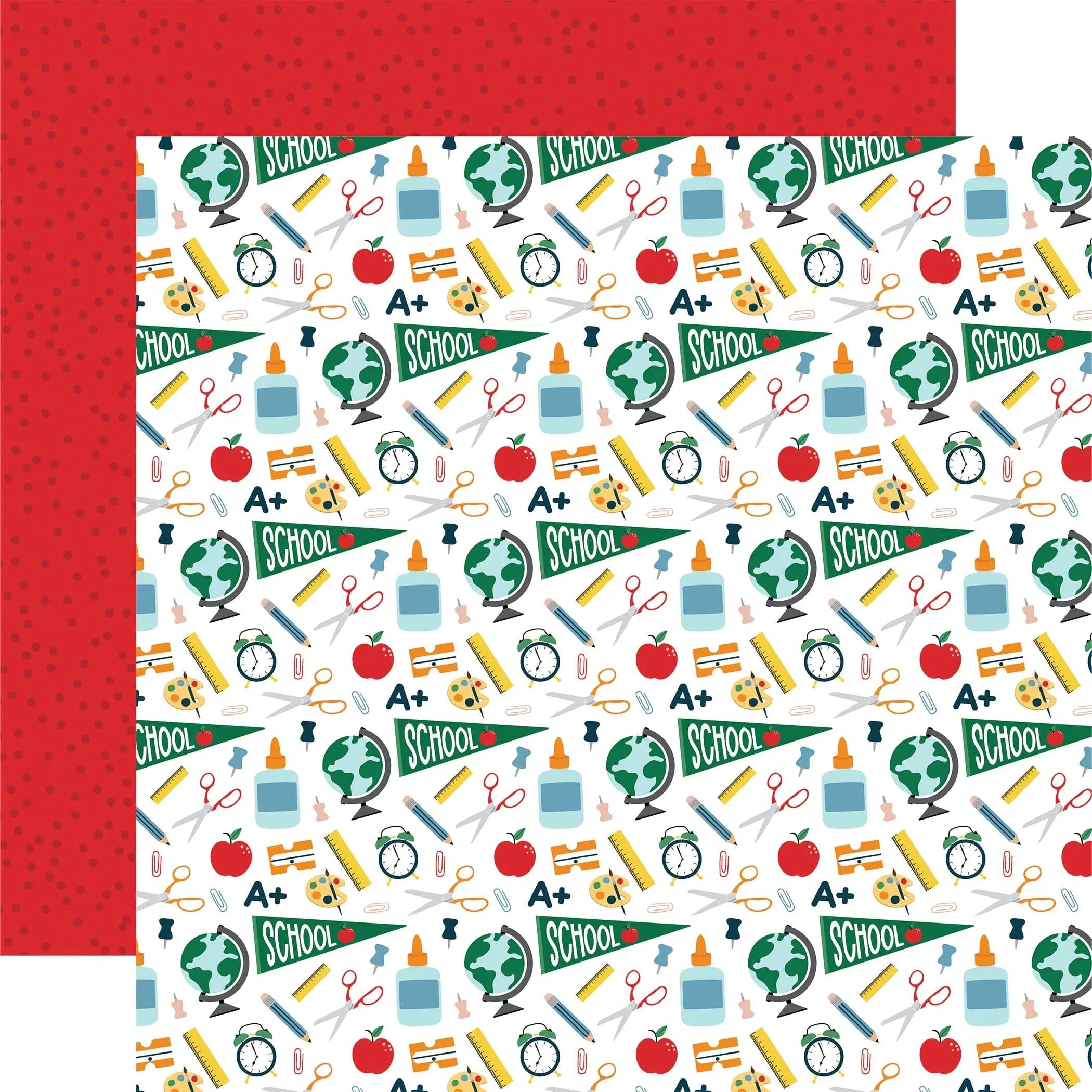 First Day Of School Collection Classroom Supplies 12 x 12 Double-Sided Scrapbook Paper by Echo Park Paper
