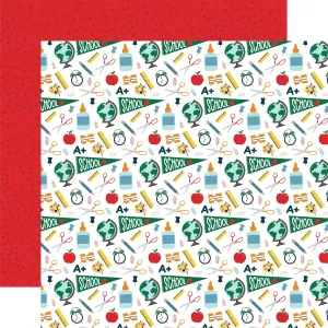 First Day Of School Collection Classroom Supplies 12 x 12 Double-Sided Scrapbook Paper by Echo Park Paper