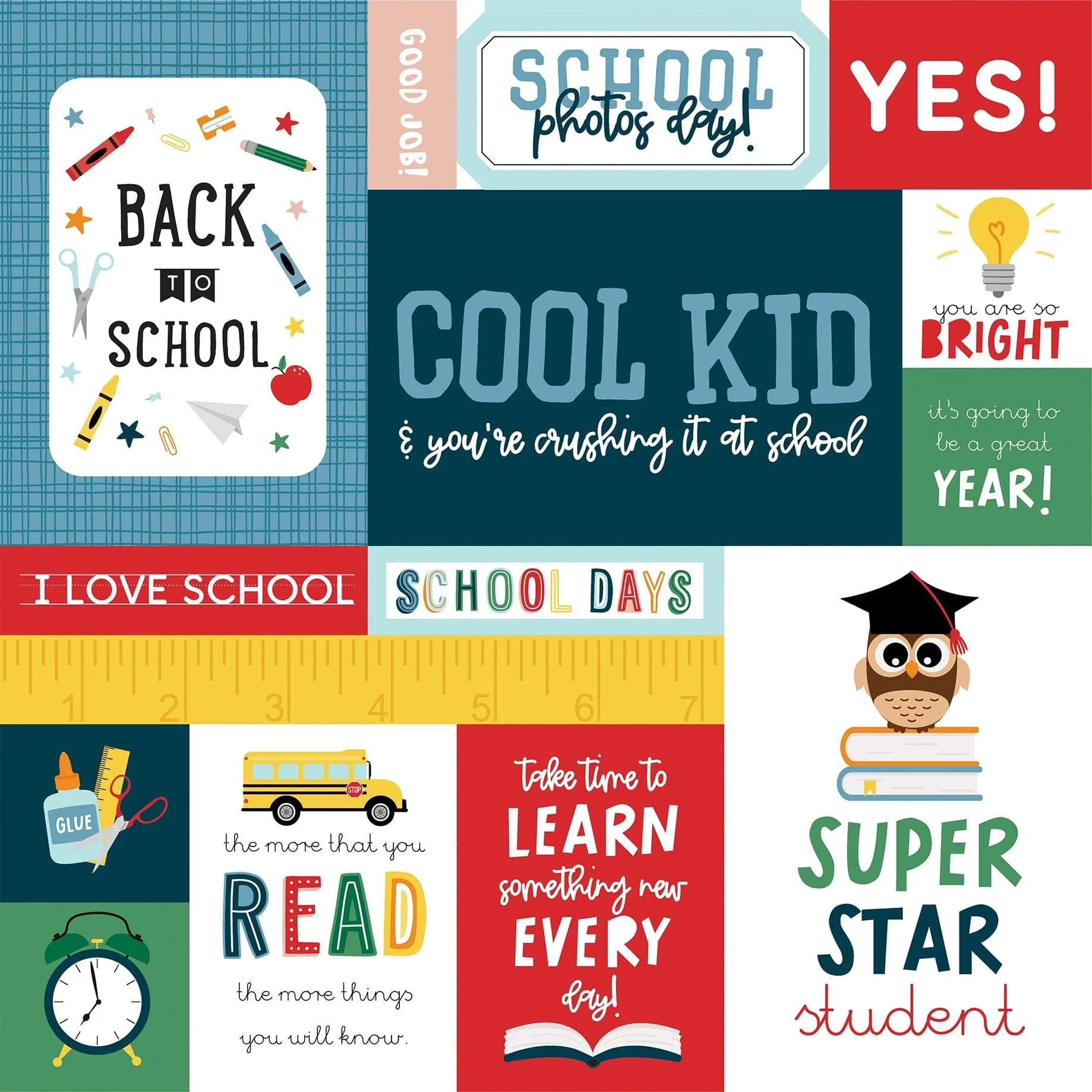First Day Of School Collection Multi Journaling Cards 12 x 12 Double-Sided Scrapbook Paper by Echo Park Paper