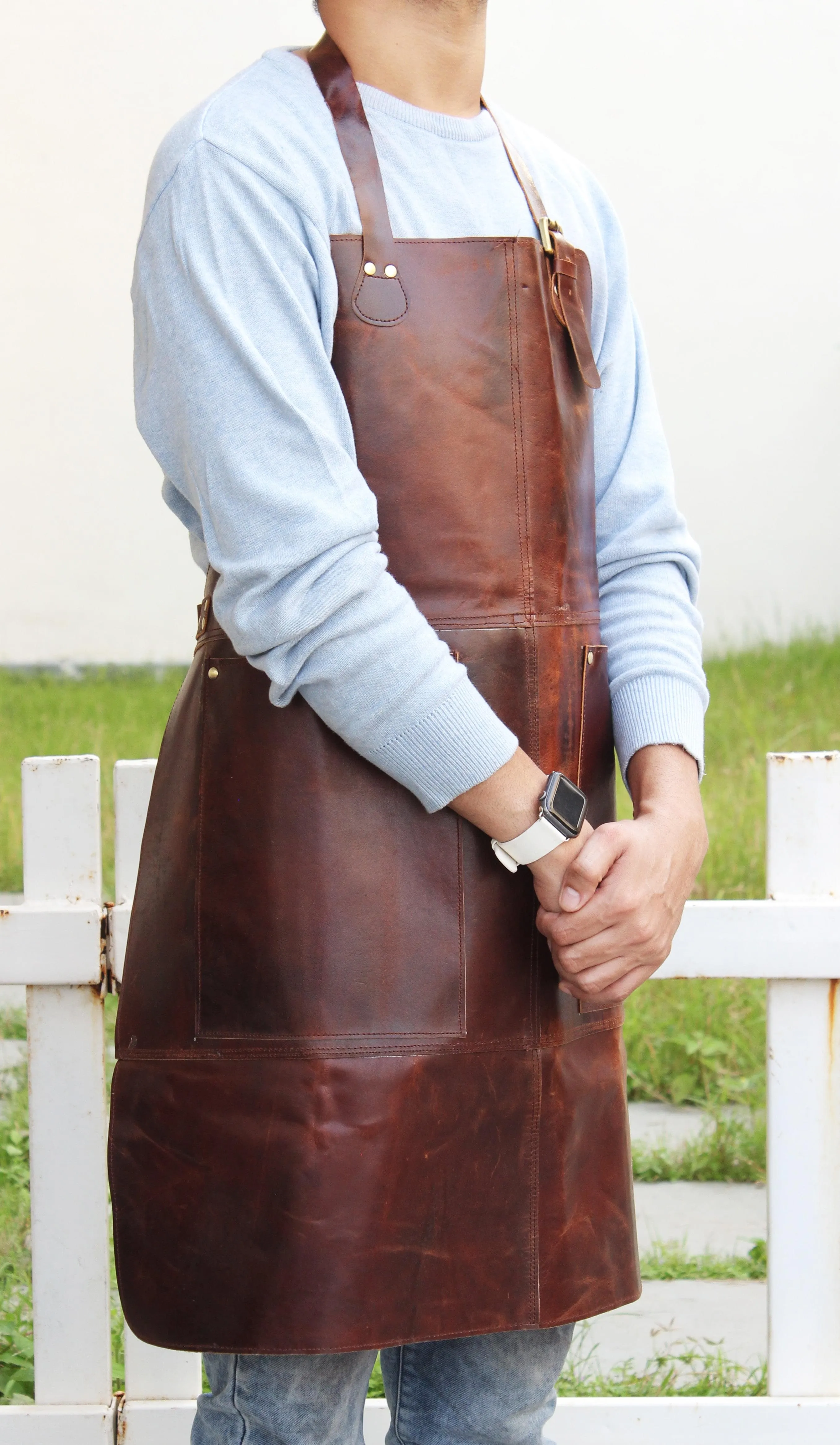 Genuine Full Grain Leather Apron- Brown