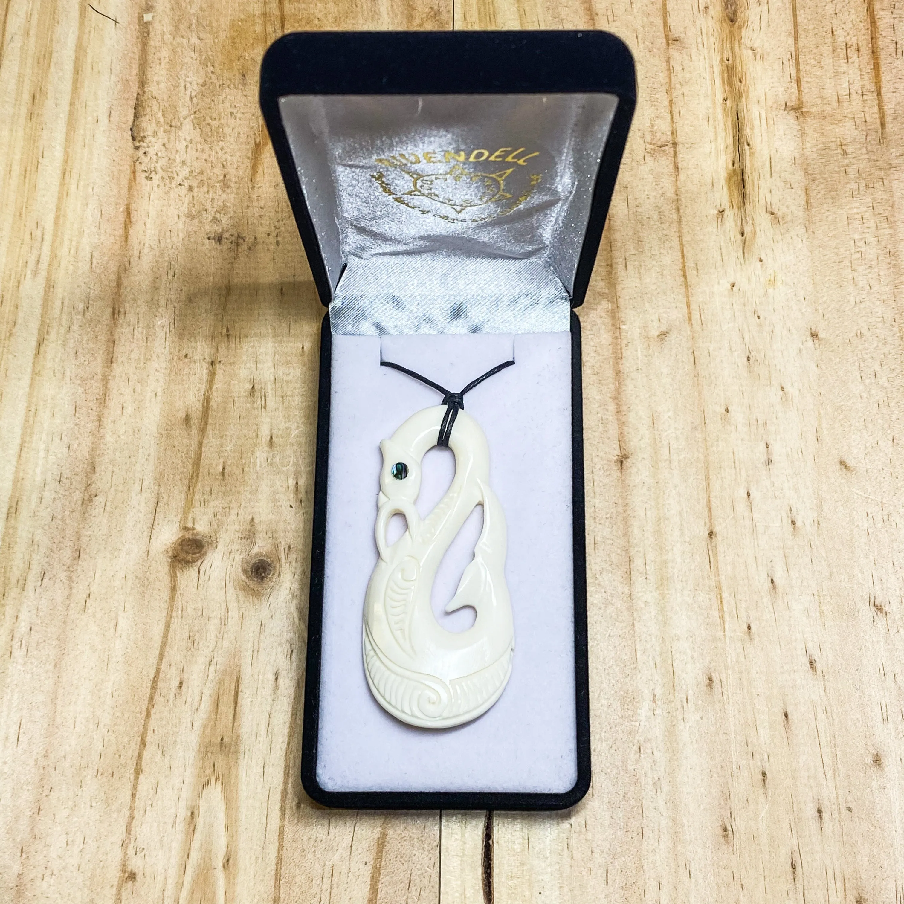 Handcarved Bone Carving Pendant w Paua Eye - Manaia