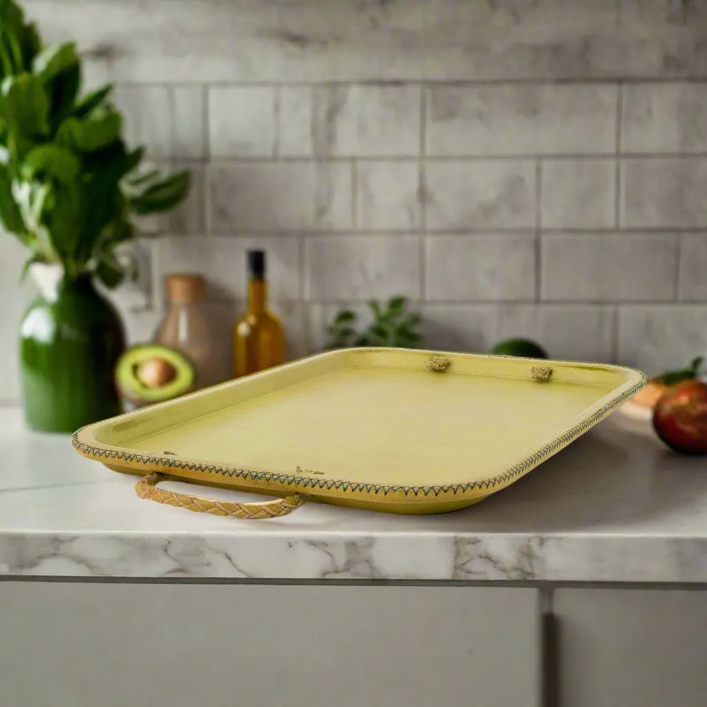 Hermana | 16” Serving Tray with Embroidered Handles